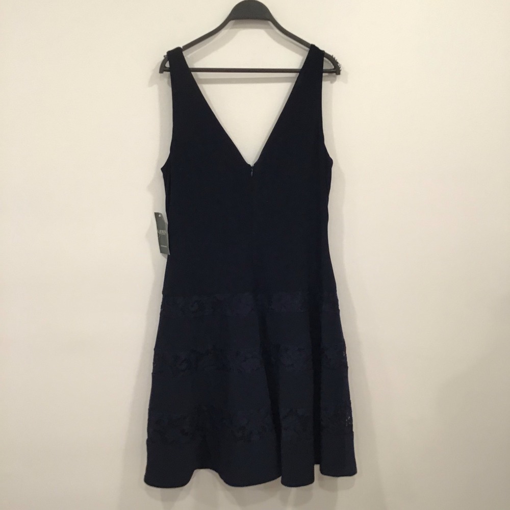 Lauren Ralph Lauren Dress Women 16 Navy Blue New Lace Trim Surplice V-Neck - Picture 12 of 16